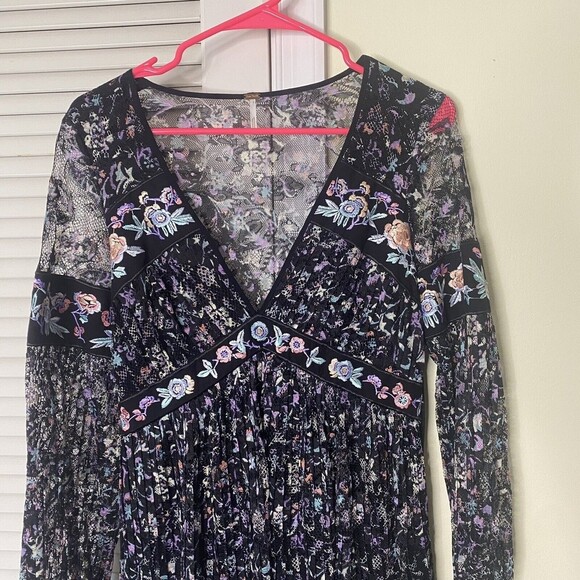 Free People Dress sz ?XS Boho Floral Lace Embroidered Cherry Blossom Min… - Picture 3 of 16